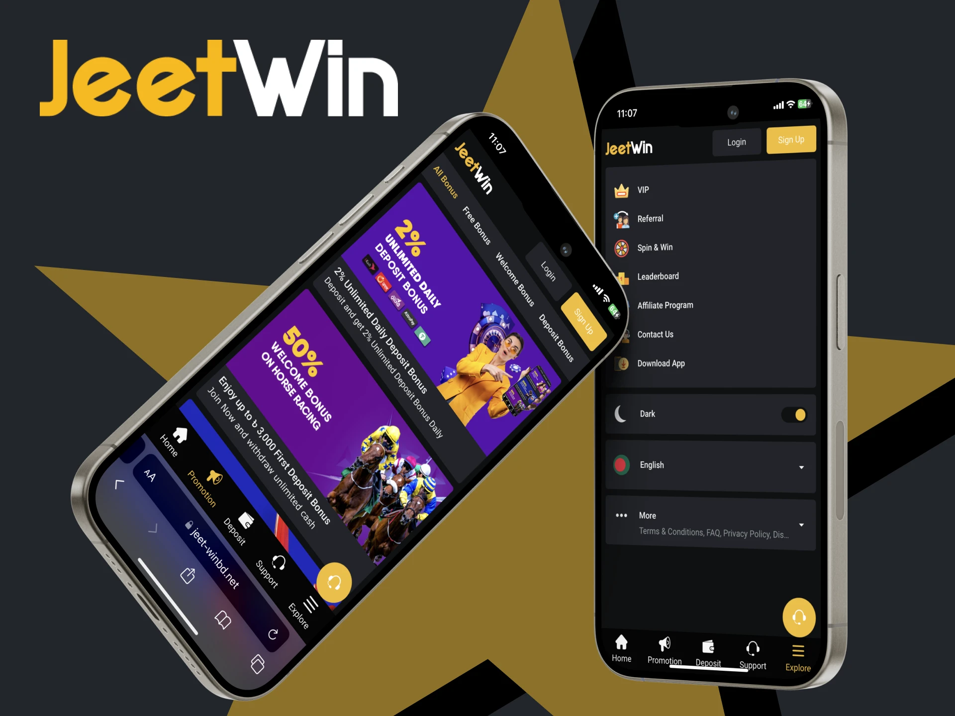 You can choose between JeetWin mobile site and app.