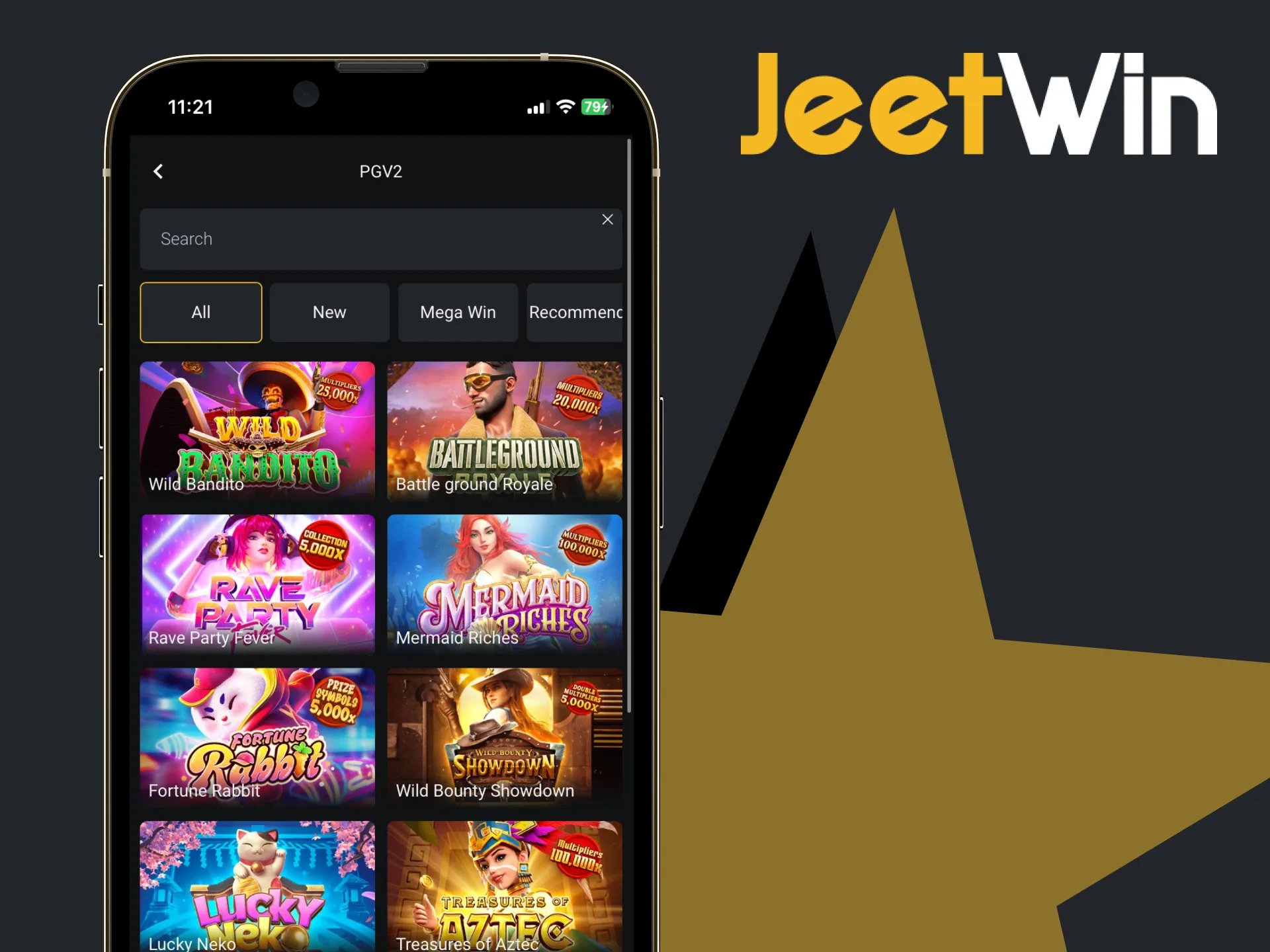 The JeetWin app grants you access to a casino library.