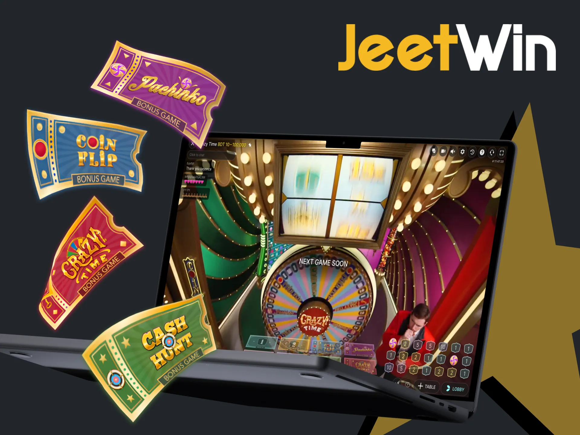 JeetWin Crazy Time offers you a complex gameplay system.