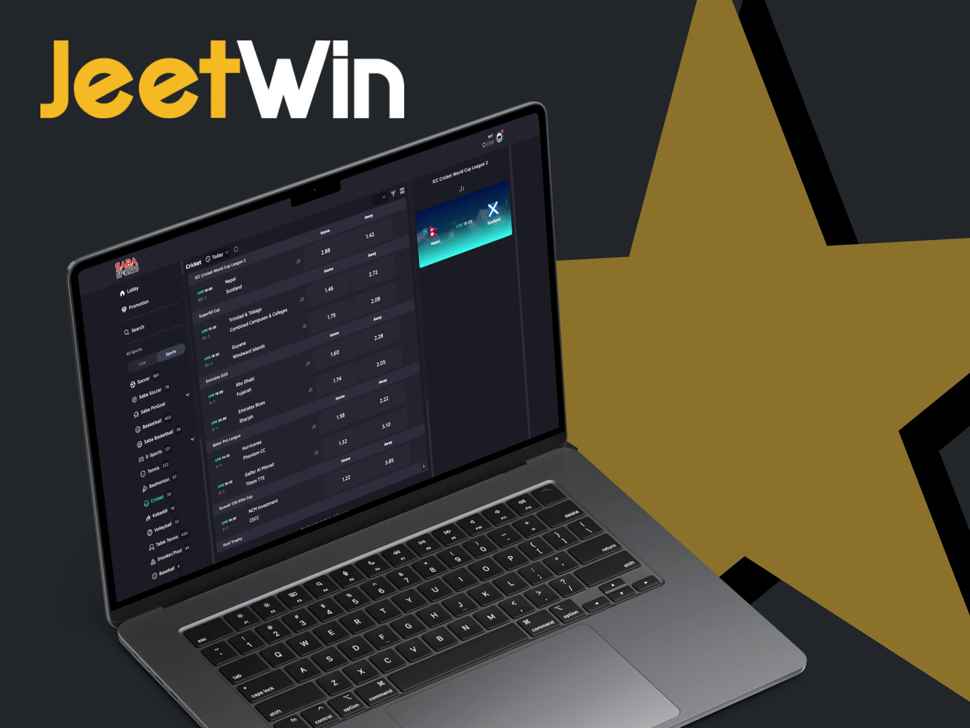 JeetWin sportsbook covers all the major cricket competitions.