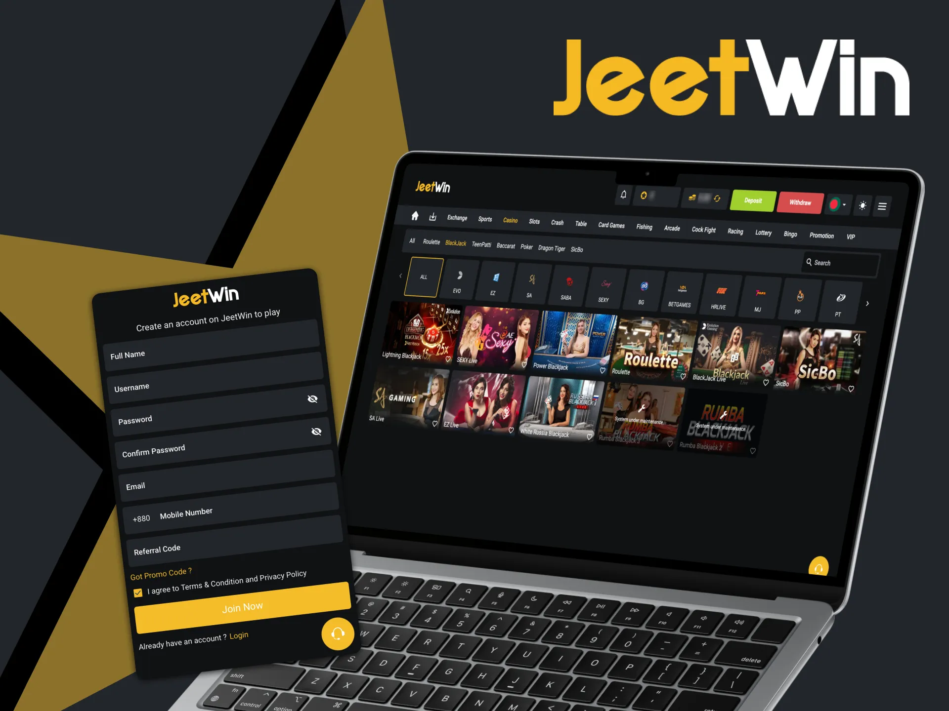 You can easily access live casino games at JeetWin.