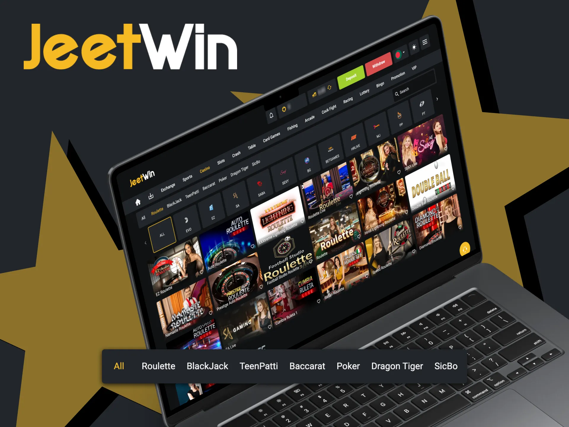 JeetWin casino offers a wide range of live games.