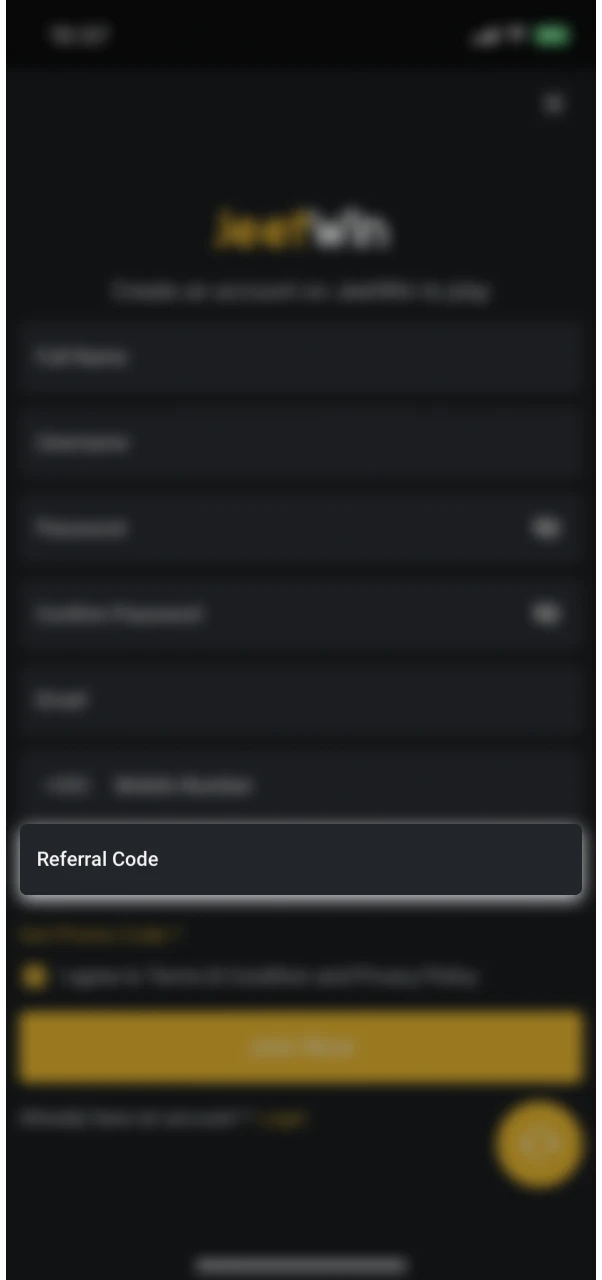 Enter a referral code at JeetWin if you have one.