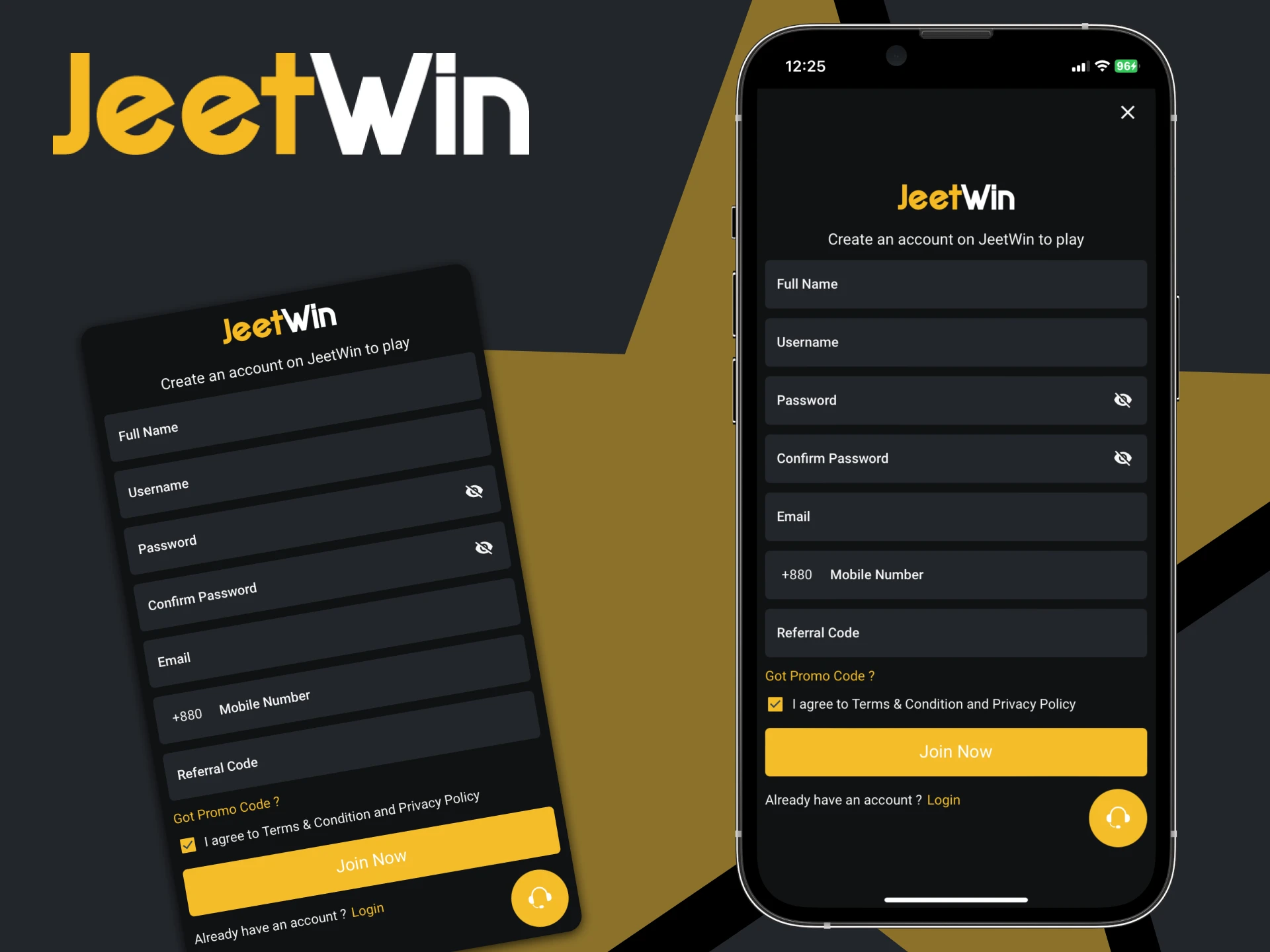 You can create an account using the JeetWin app.