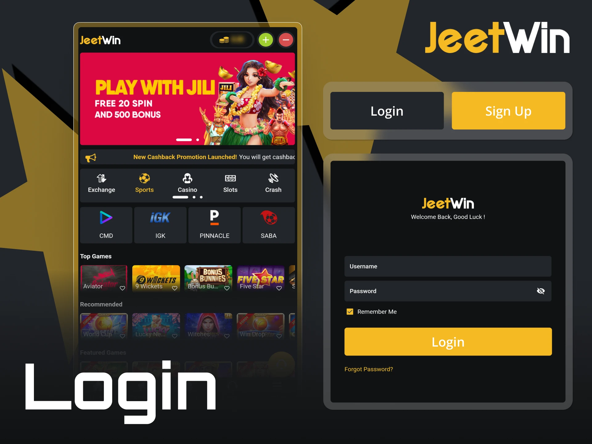 Follow the steps below to log in to the JeetWin application.