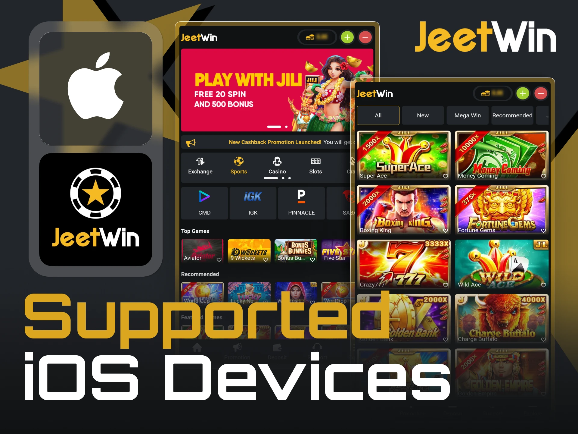 All popular iOS devices support the JeetWin app.