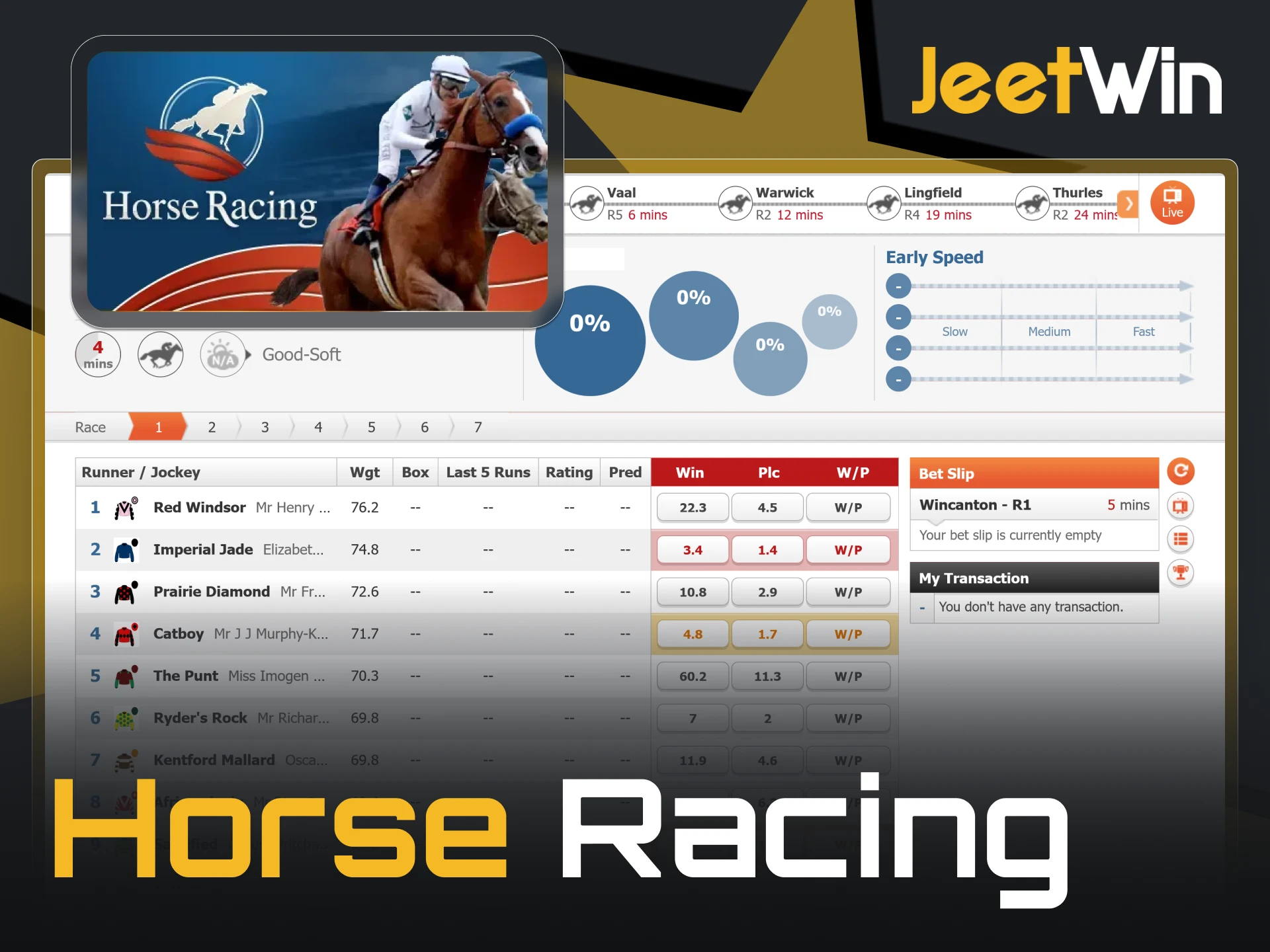 Popular horse racing competitions are available for betting via JeetWin.