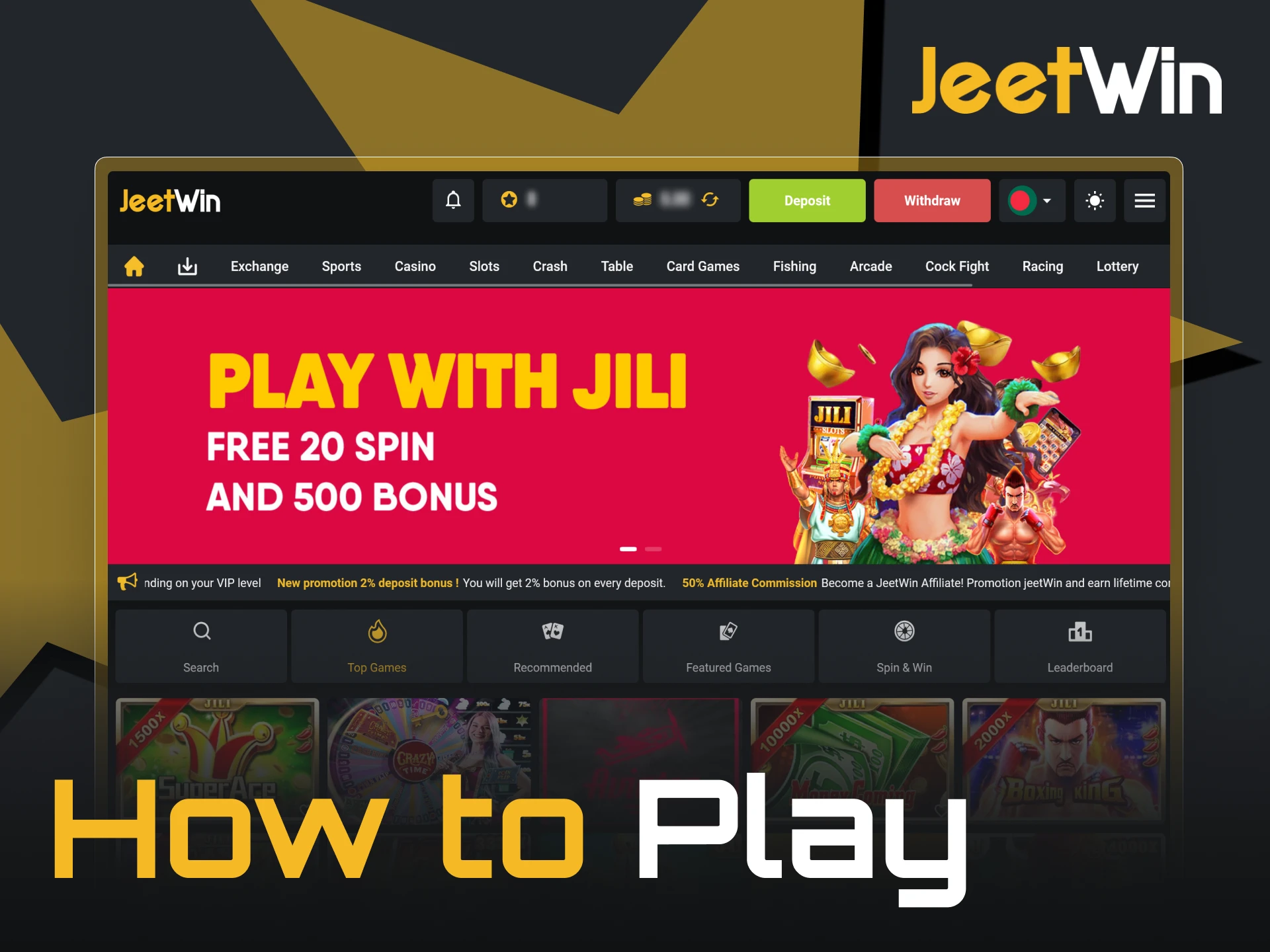 Start enjoying casino games at JeetWin.