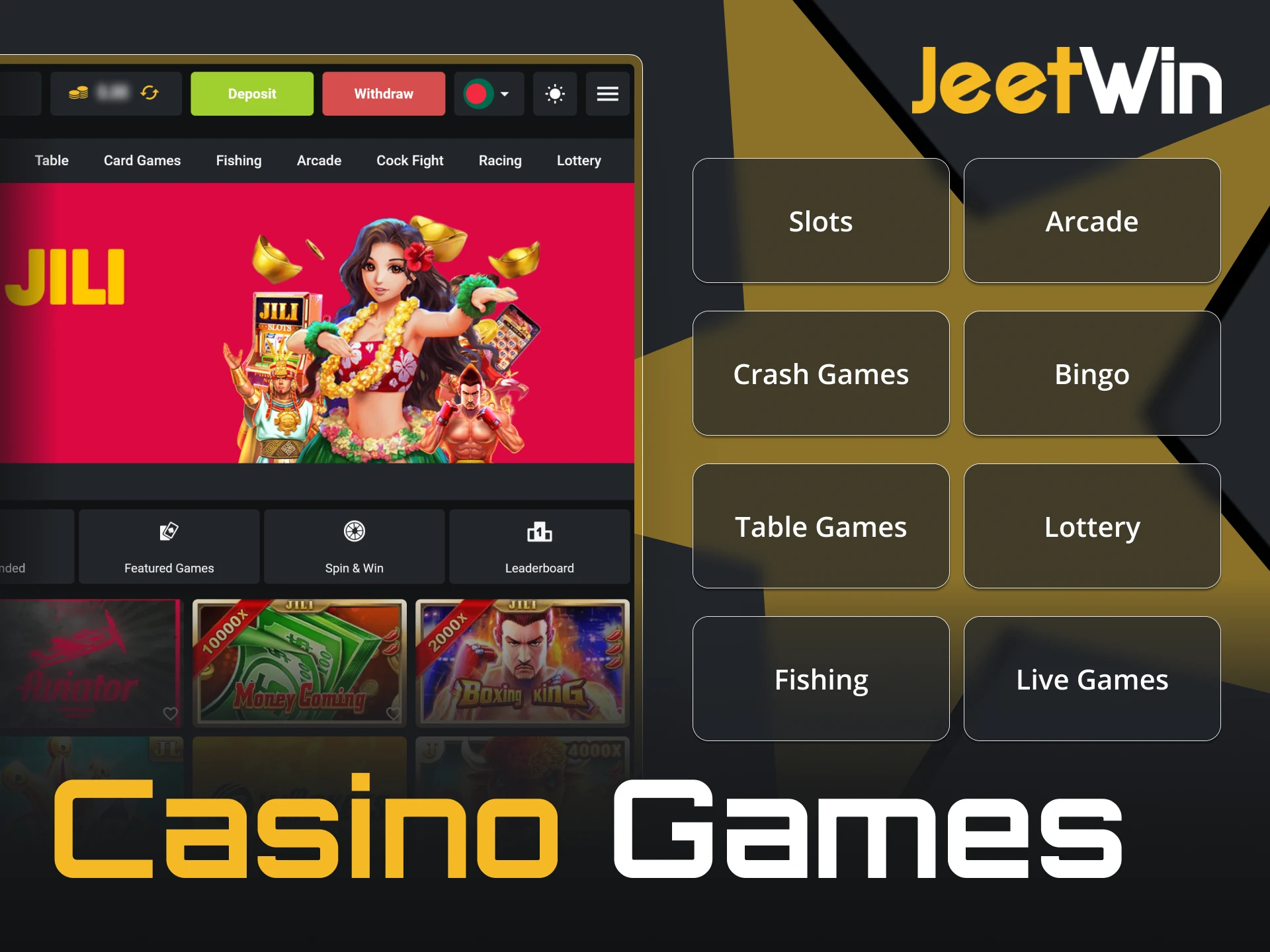 JeetWin presents an impressive selection of top casino games.