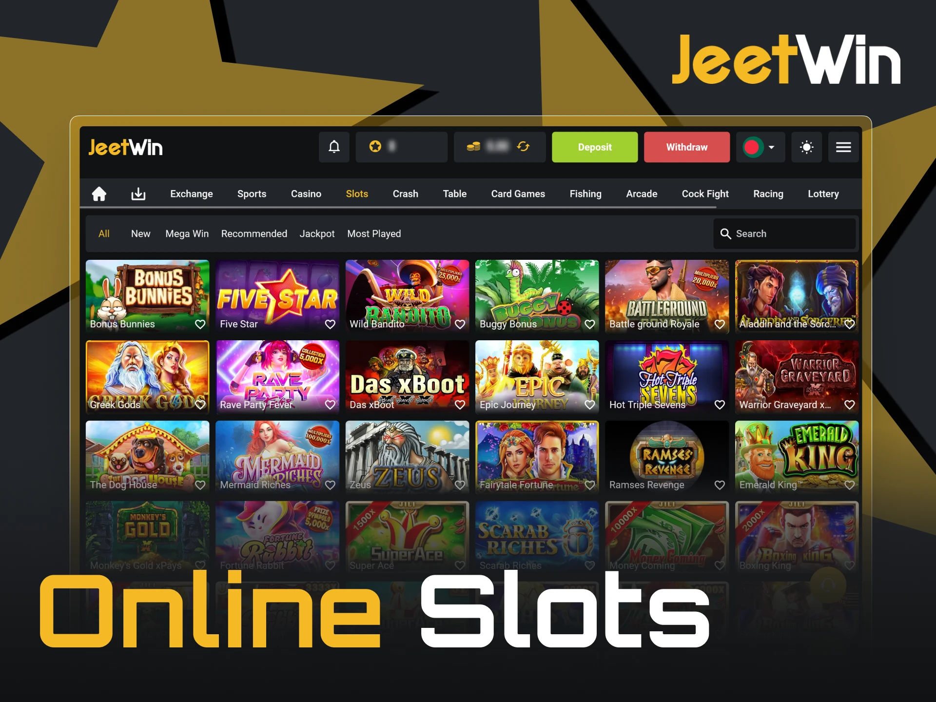 A variety of online slot games are available at JeetWin.