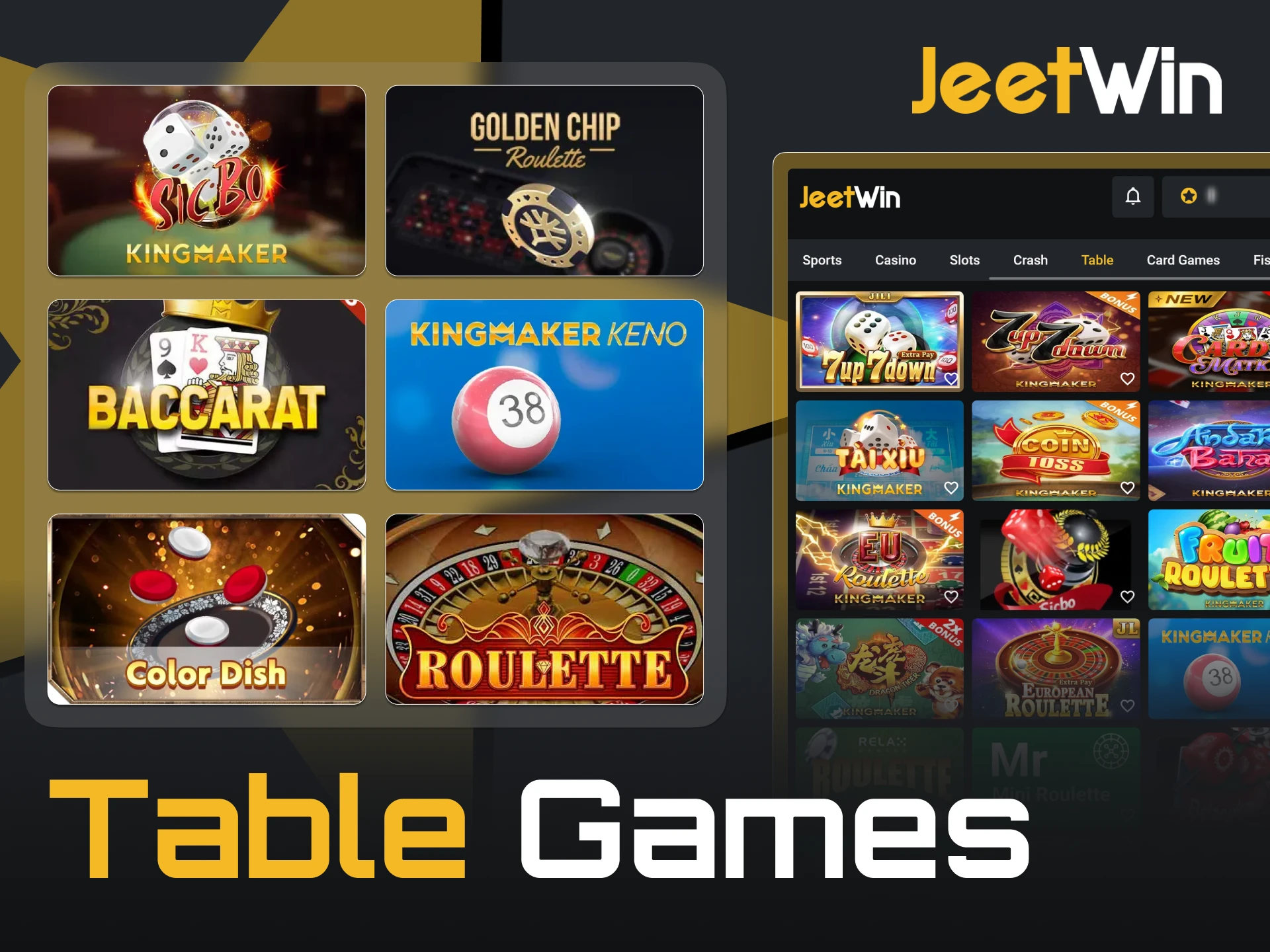 The table game section of JeetWin includes poker, baccarat and blackjack.