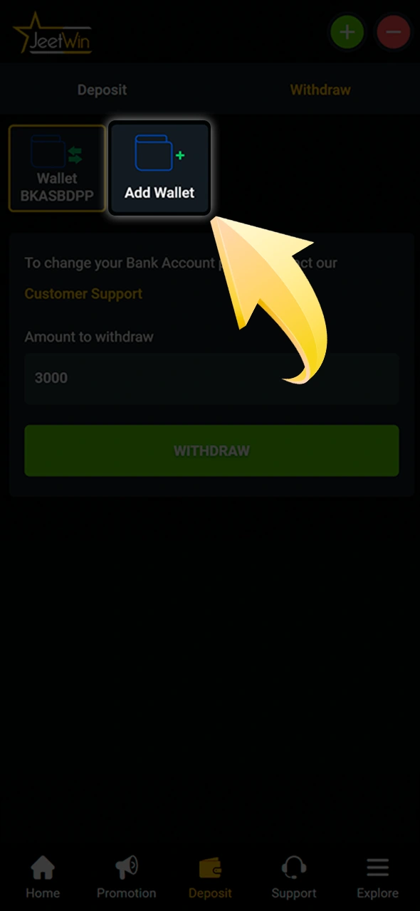 Find JeetWin's withdrawal button.