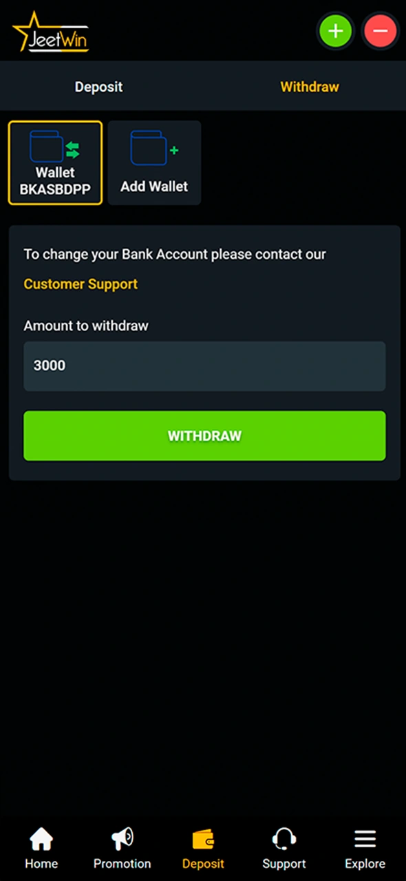 Fill out all the details of the JeetWin transaction.