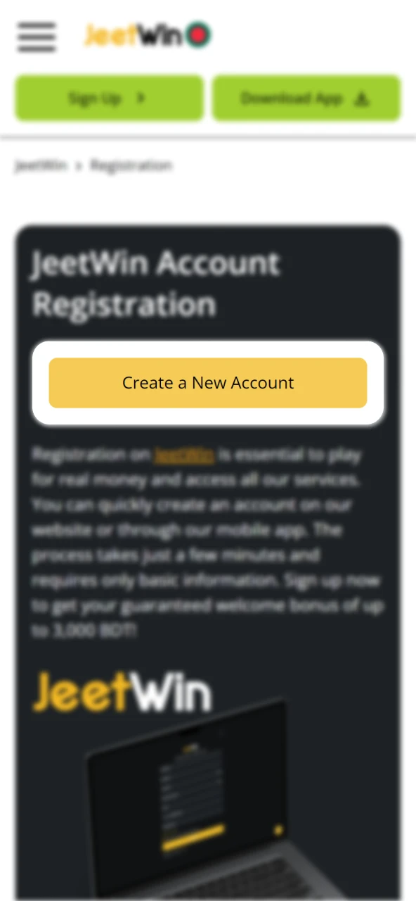 Hit the registration button on JeetWin home page.