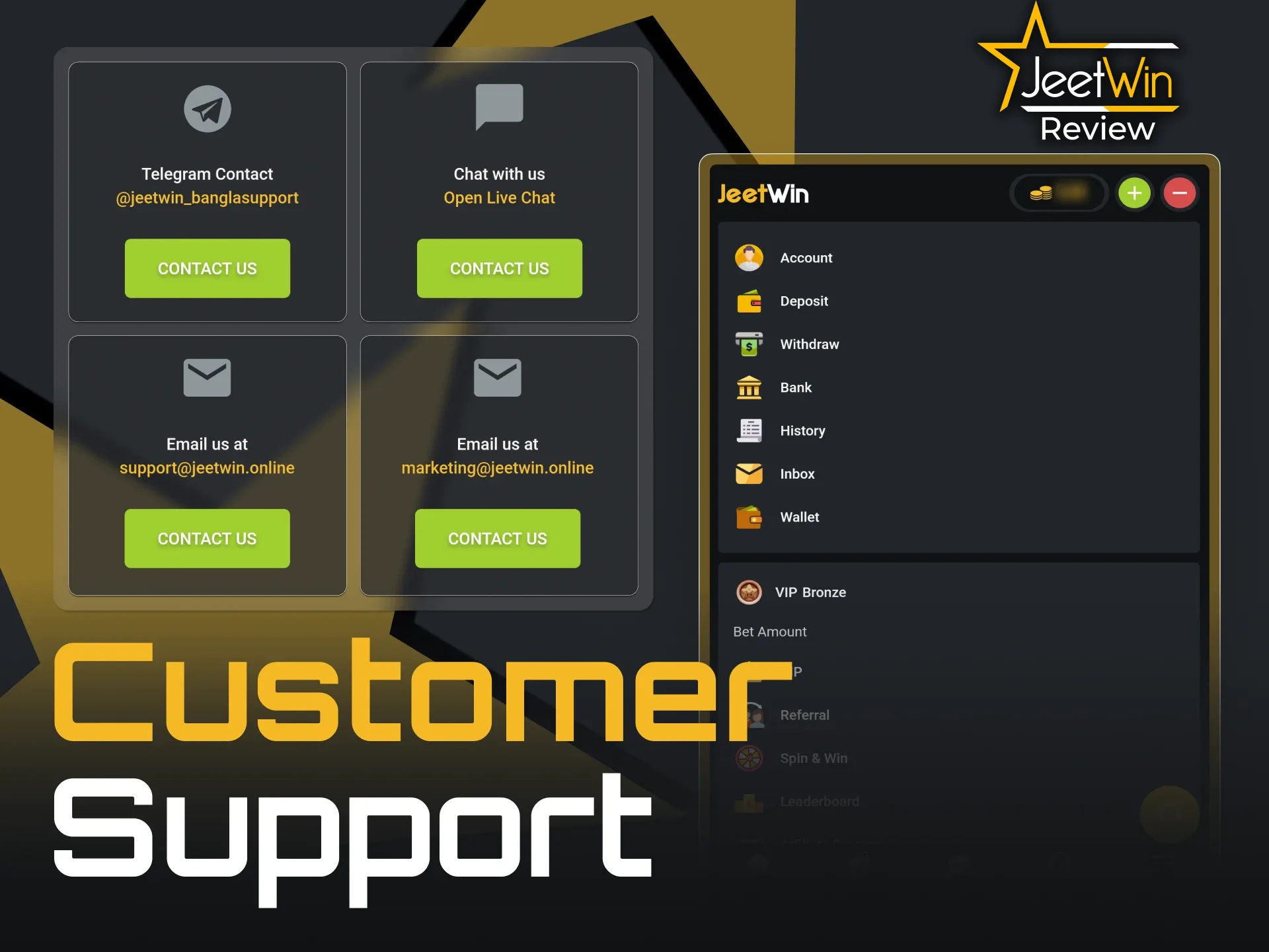 Check out the contact methods available in the JeetWin app.
