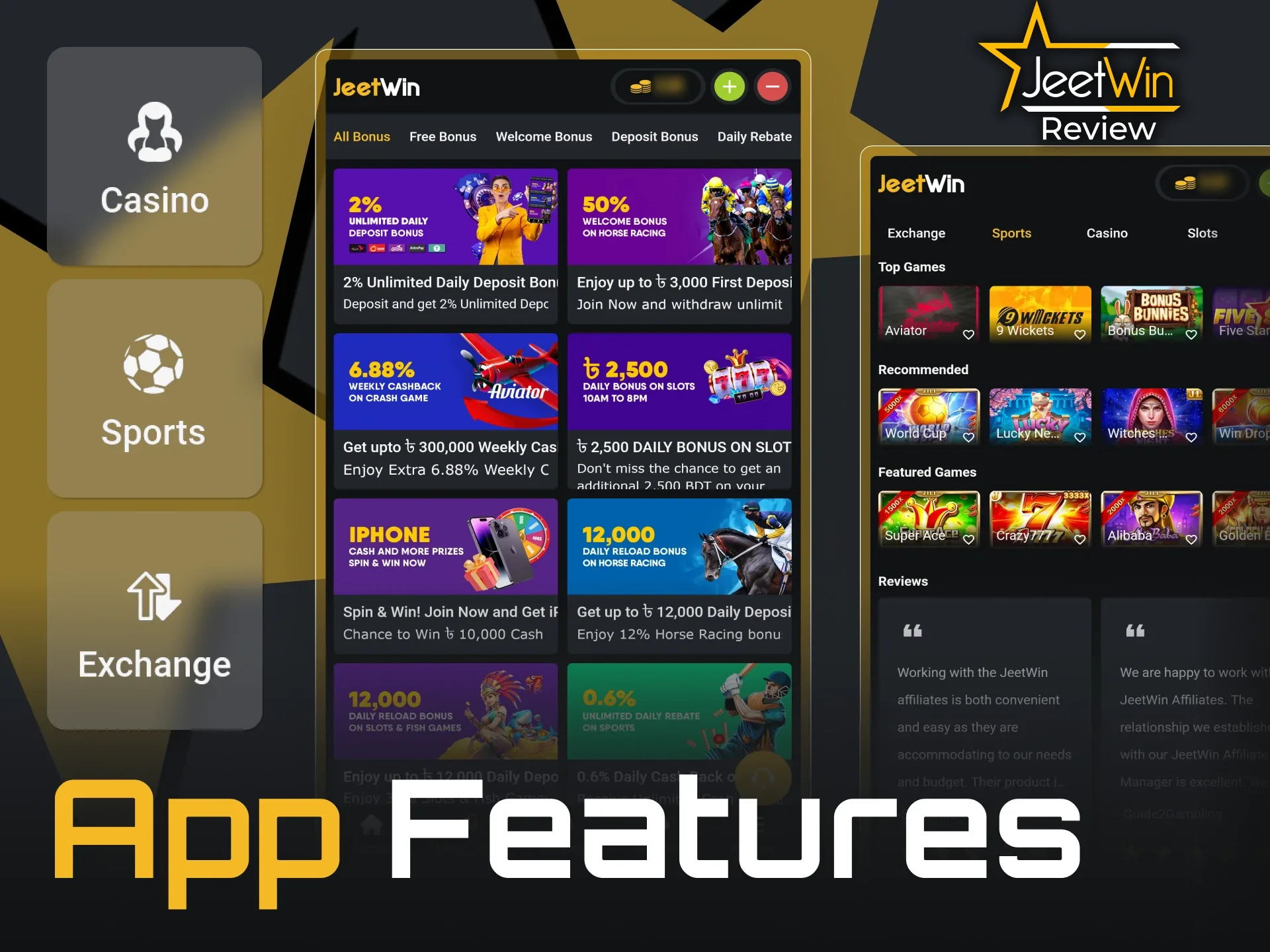 Look at some features of the JeetWin mobile app.