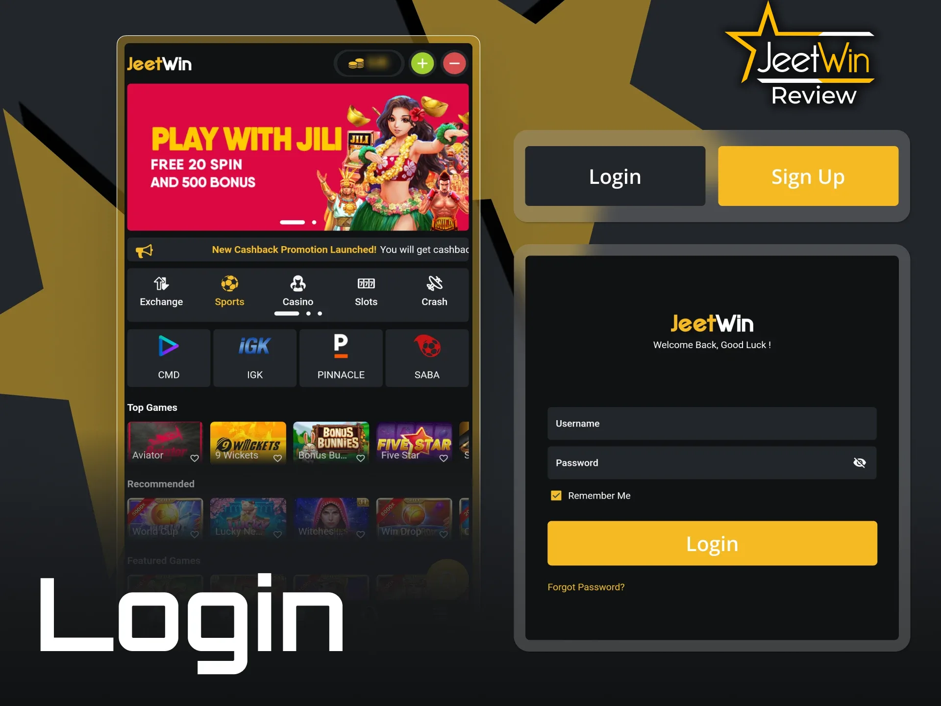 Follow the steps below to log in to the JeetWin application.