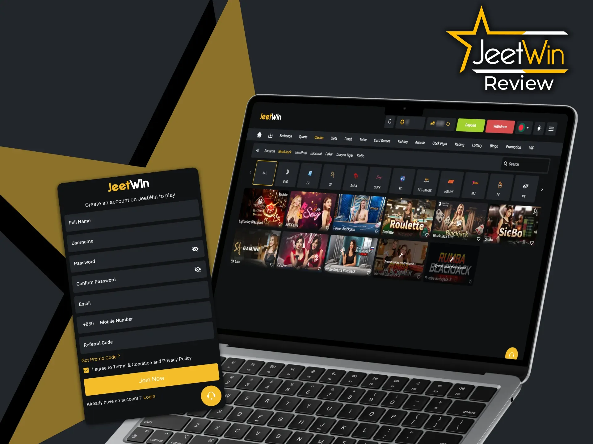 You can easily access live casino games at JeetWin.
