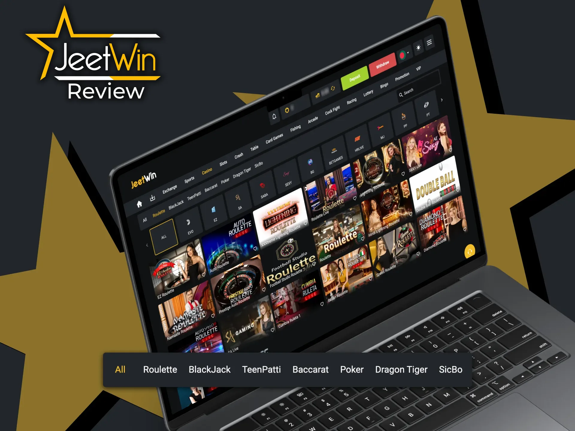 JeetWin casino offers a wide range of live games.