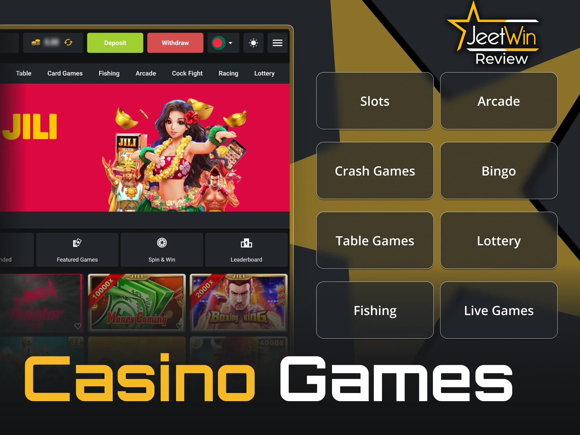JeetWin presents an impressive selection of top casino games.