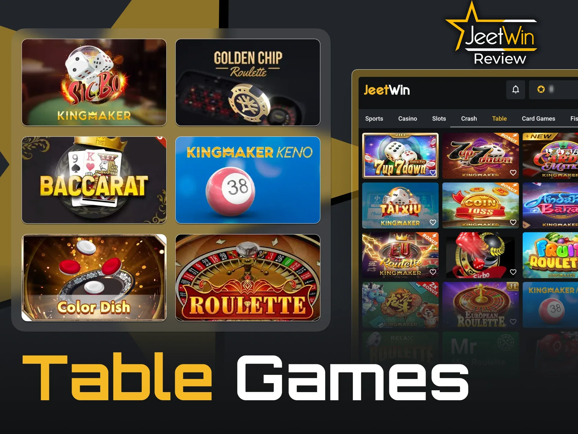 The table game section of JeetWin includes poker, baccarat and blackjack.