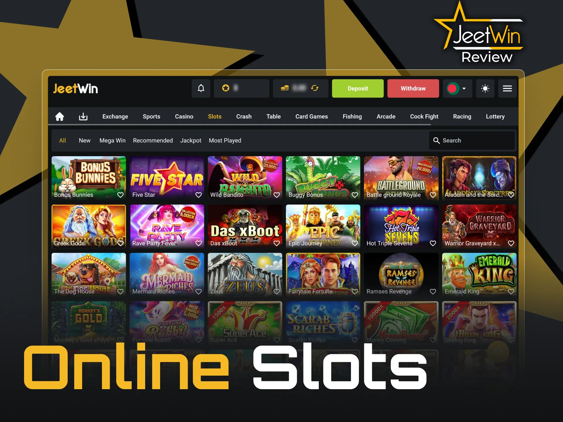A variety of online slot games are available at JeetWin.