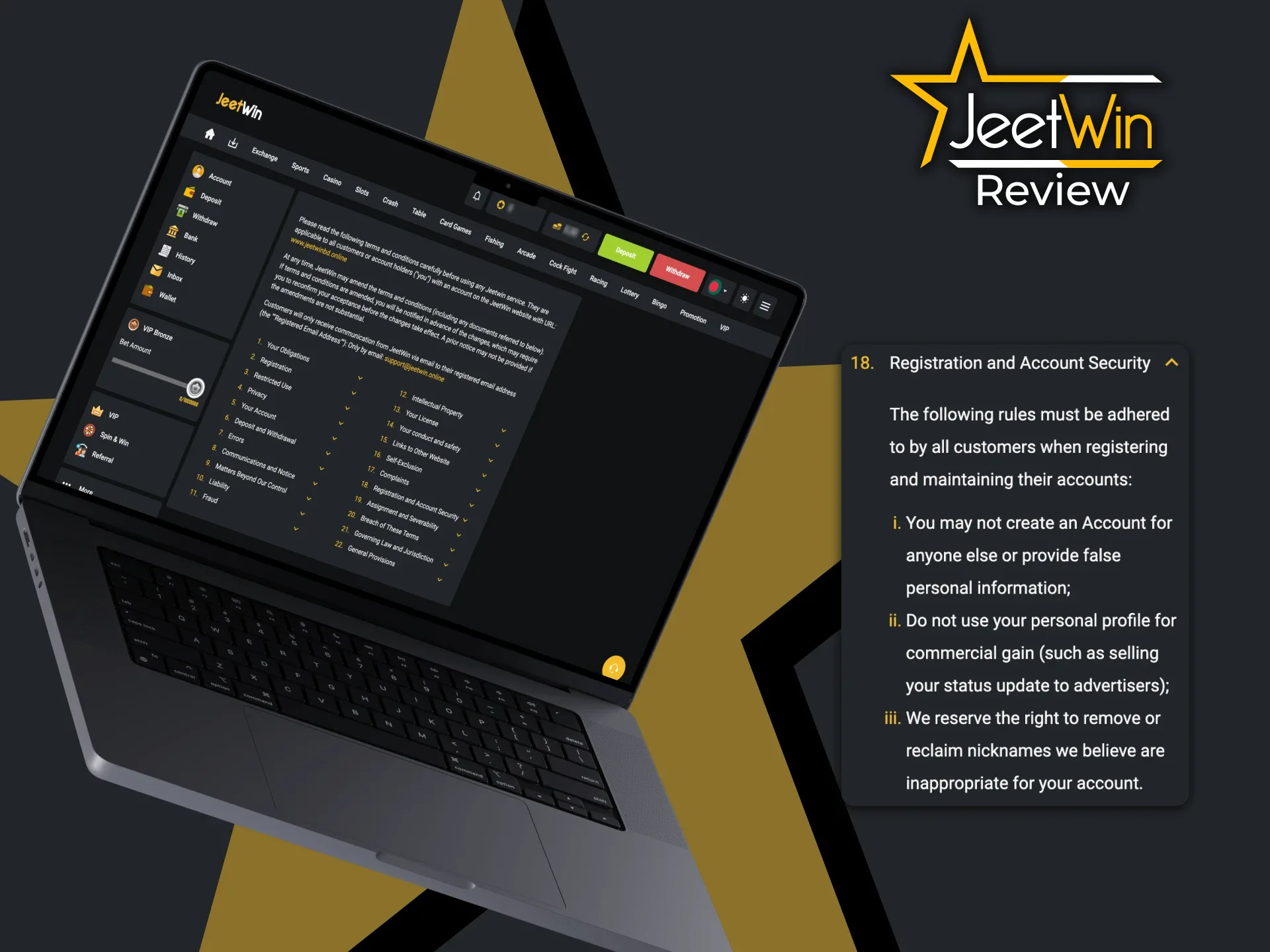 You must follow these requirements when registering with JeetWin.