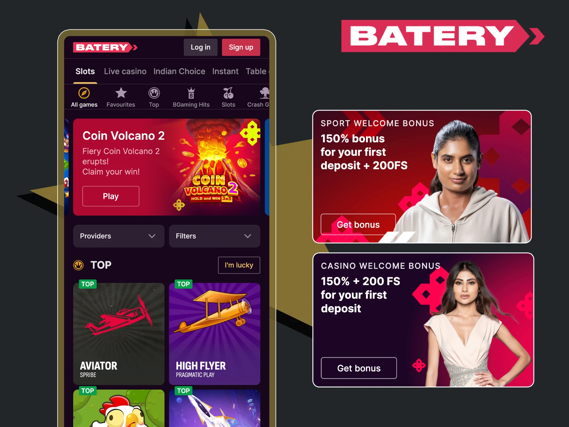 Try your hand at the best casino games from the Batery brand.